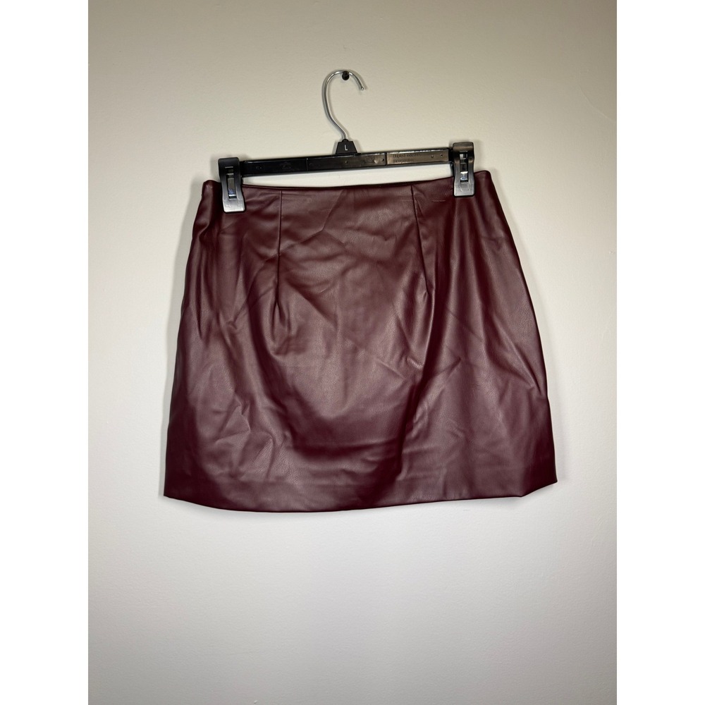 A New Day Faux Leather Mini Skirt Burgundy Dark Red Size 4 Side Zip